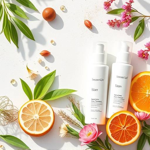 A vibrant advertisement for a new line of organic skincare products, highlighting natural ingredients.