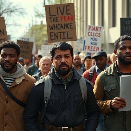 Historical footage from a documentary about the civil rights movement, showing protestors marching.