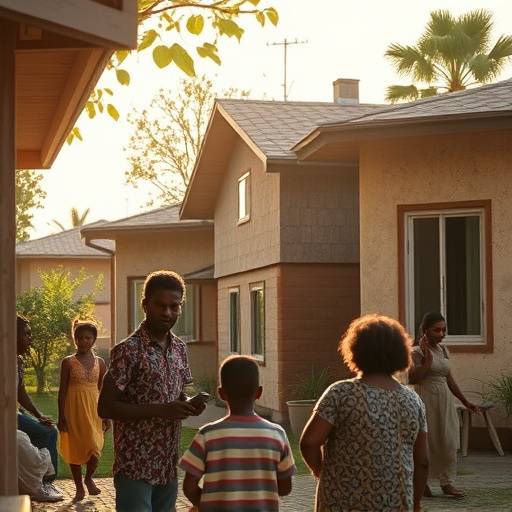Still from a documentary showcasing a community initiative to build sustainable housing.